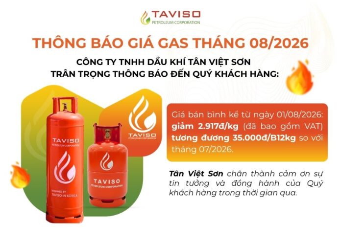 GIÁ GAS t8 - TAVISO Gas Tháng 8